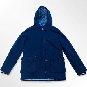 Boden Navy Cozy Parka Jacket with Cheatah Print Faux Fur Size 13-14 years